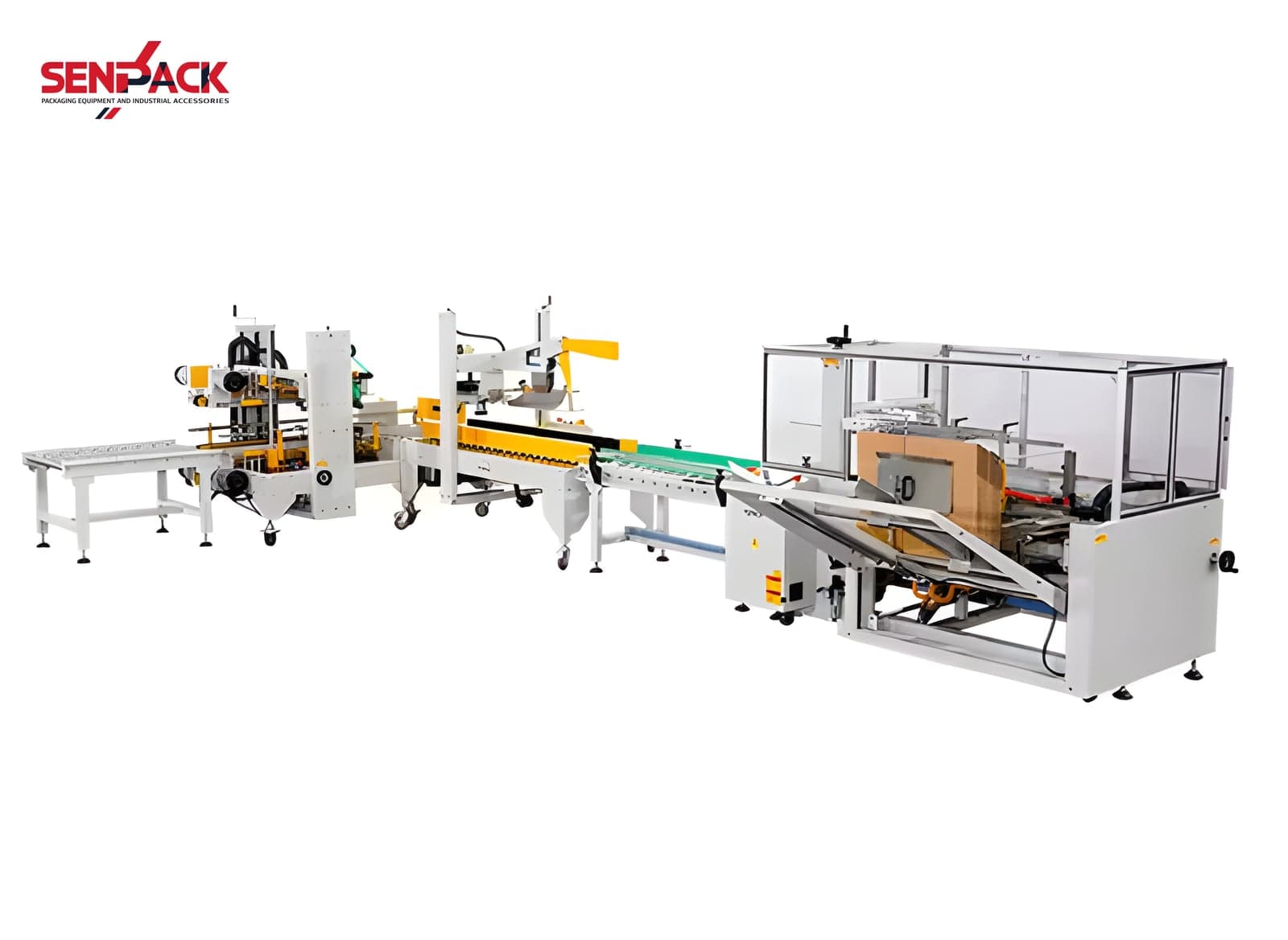 Hệ thống mở thùng carton, thùng kèm đóng nắp thùng và dán miệng thùng