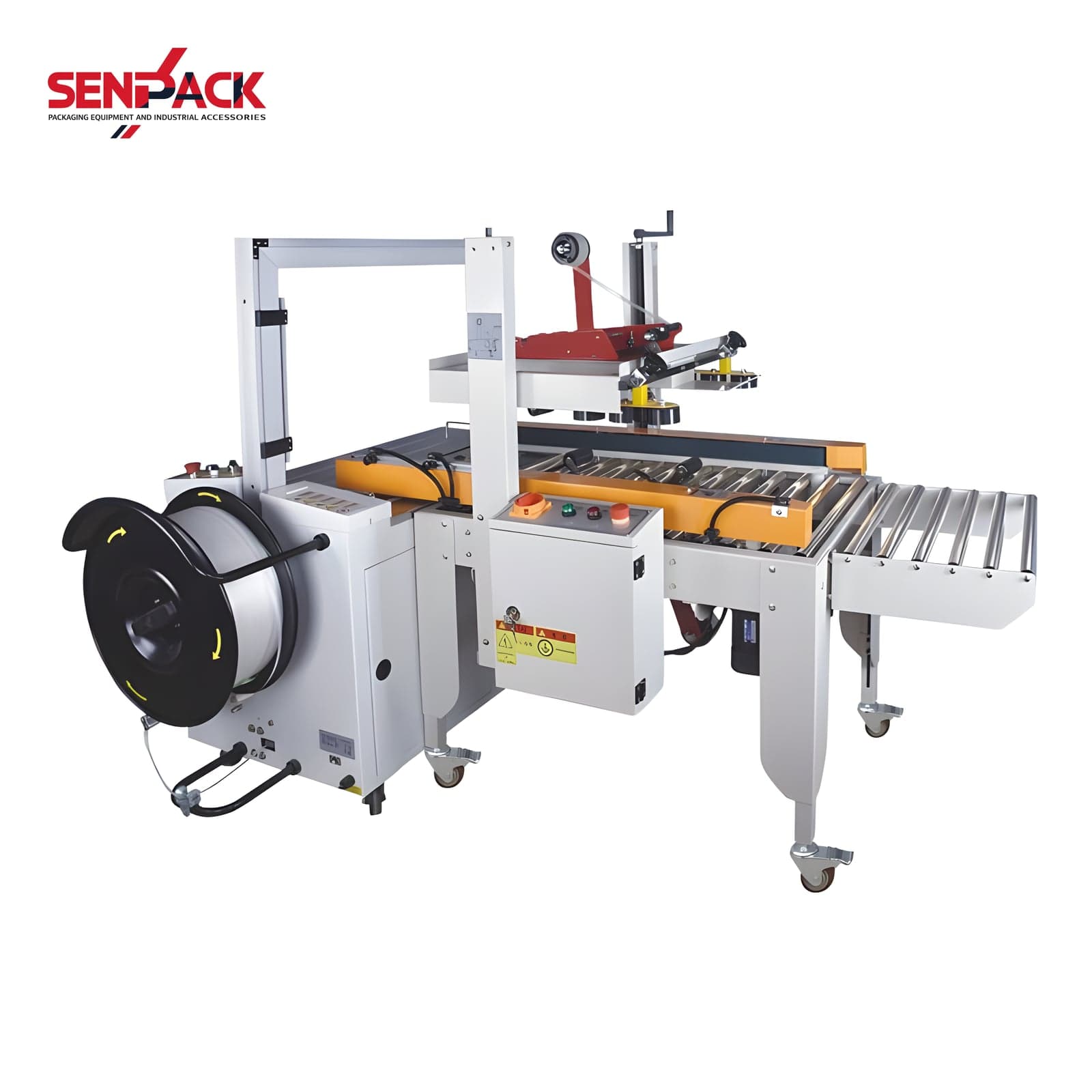Kết Hợp Máy Dán Thùng Carton Bán Tự Động FXJ-AT5050 + Máy Đóng Đai MH101A