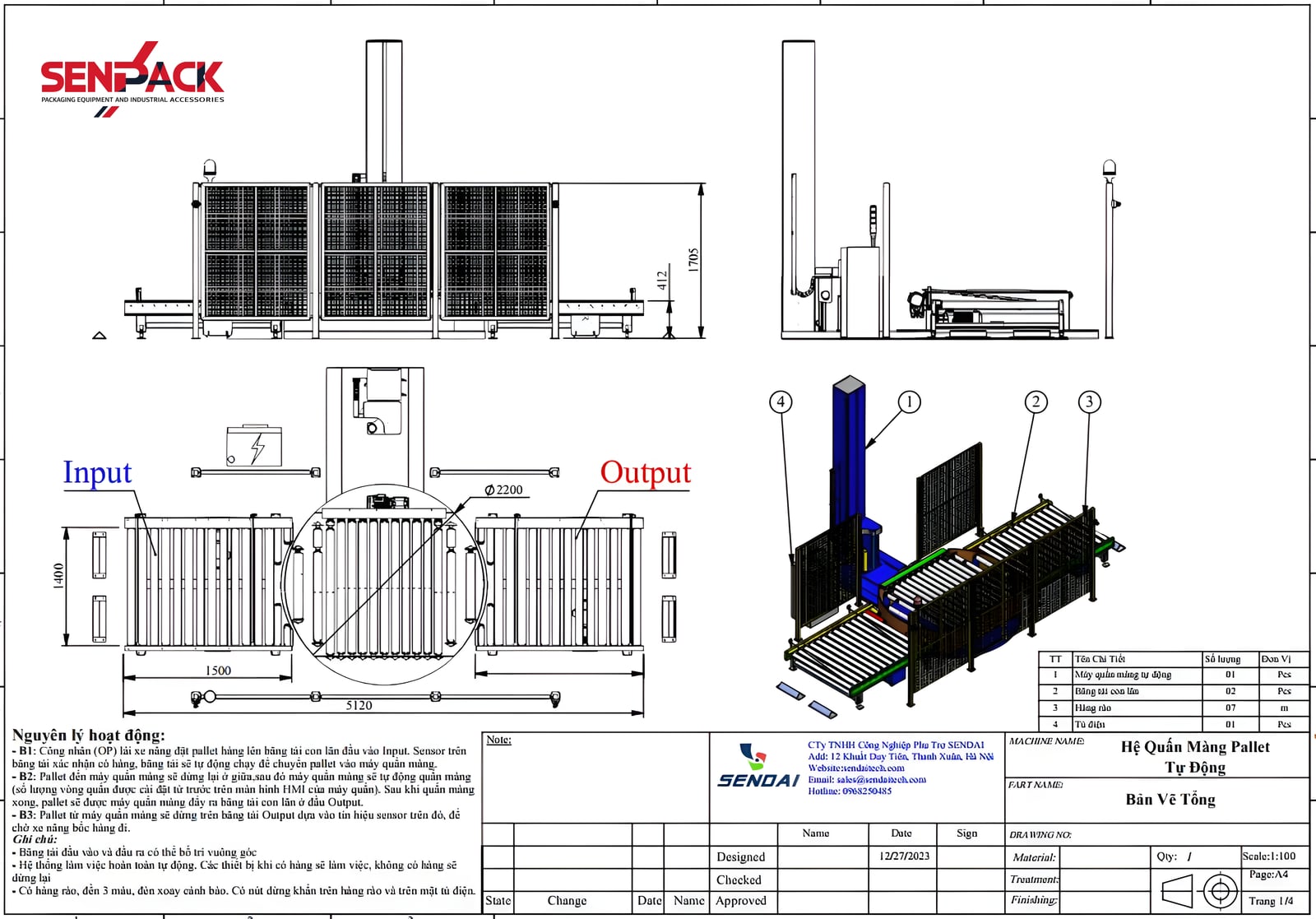 Bản vẽ hệ thống máy quấn màng pallet tự động
